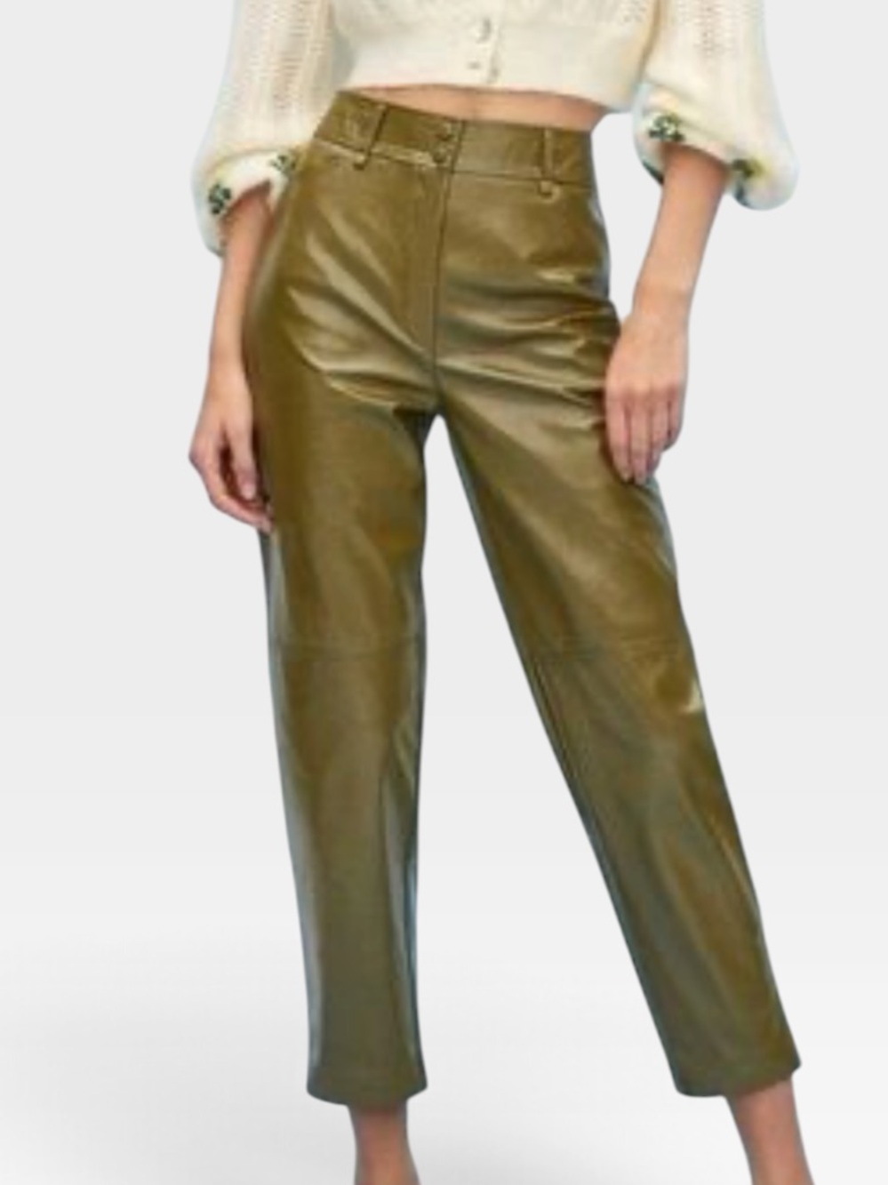 Le fou Wilfred Olive Faux Leather High-Rise Straight Pants 4